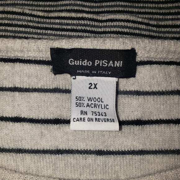 Guido Pisani Wool Blend Knit Sweater Sz 2X Gray Black Checked Striped Italy Made - Picture 8 of 11